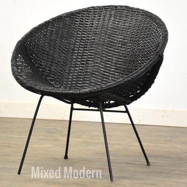 Black Wicker and Iron Lounge Chair 