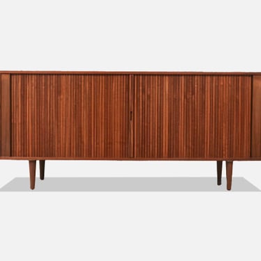 Vintage Mid-Century Walnut Tambour-Door Credenza