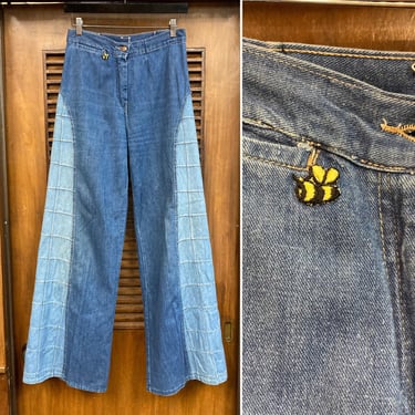 Vintage 1970’s Hippie Disco Style Denim Flare Bell Bottom Jeans, 70’s Custom Jeans, Vintage Pants, Vintage Patchwork, Vintage Clothing 