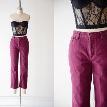 cropped vintage jeans | 90s y2k plum purple burgundy mid rise cropped ankle mom jeans 