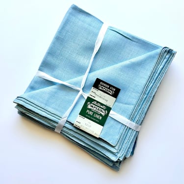 Vintage 1950s Blue Linen Napkins Reusable Cloth Napkin Set of 13 Light Blue Table Decor 