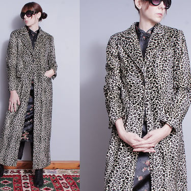 Vintage 1990's | Leopard | Faux Fur | Long | Animal Print | Overcoat | Coat | S 