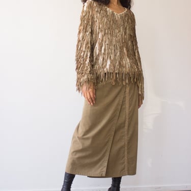 1980s Norma Kamali Olive Corduroy Snap Skirt 