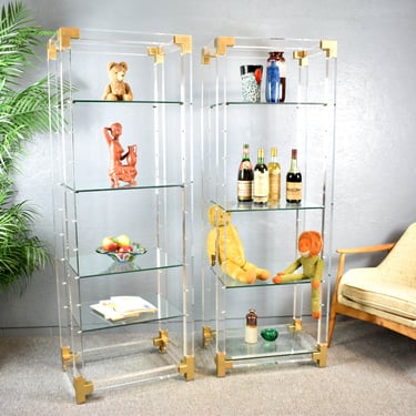 1 of 2 standing shelves by Charles Hollis Jones Lucite brass glass 60s Hollywood Regency mid century shelf vintage design acrylic 