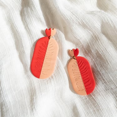 Two Tone Fern Earrings made from Polymer Clay | SUPERBLOOM in raspberry 