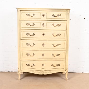 Henredon French Provincial Louis XV Cream Lacquered Highboy Dresser, Circa 1960s