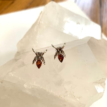 Sterling Spider Amber Studs