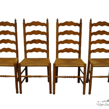 Set of 4 TELL CITY Solid Hard Rock Maple Colonial Style Ladder Back Dining Side Chairs w. Rush Seat 