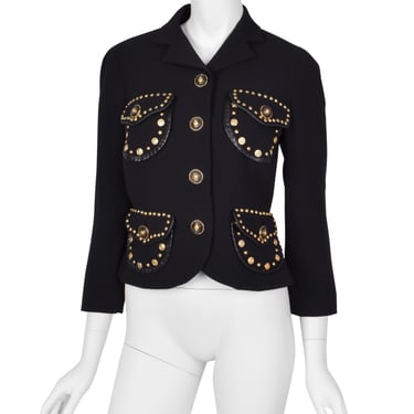 Gianni Versace Vintage AW 1992 Black Wool Western-Inspired Gold Studded Jacket