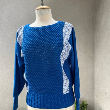 Vintage turquoise blues handmade crochet knit pullover sweater S/M 