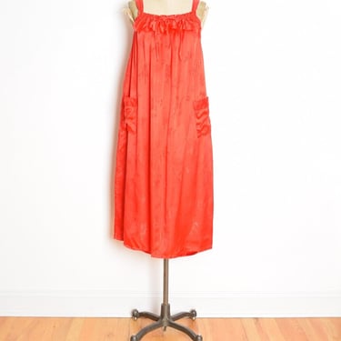 vintage 70s dress red satin Asian hippie boho babydoll tent sun dress S M clothing 