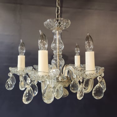 Vintage Glass and Crystal 5 arm Chandelier 17" x 13""