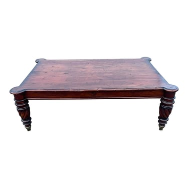Solid Mahogany Rustic Carved Leg Coffee Table - Attributed to Milling Road by Baker 