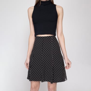 Small Y2K Black & White Silk Skirt | Vintage Express A Line Knee Length Mini Skirt 