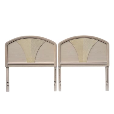 Set of 2 White Wash Twin Headboards with Pencil Reed - Vintage Coastal Wood Bedroom Furniture 