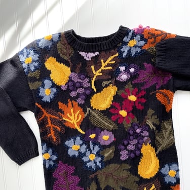 cottagecore sweater 90s vintage Northern Isles fruit pears grapes floral hand knit sweater 