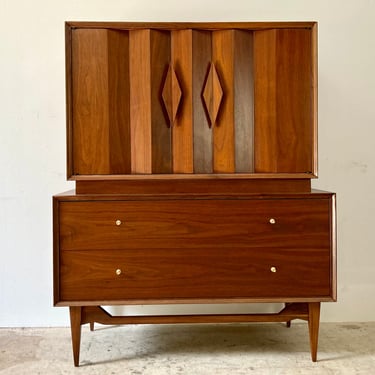 Vintage 1950s Mid Century Modern Walnut Tall Dresser Chest 