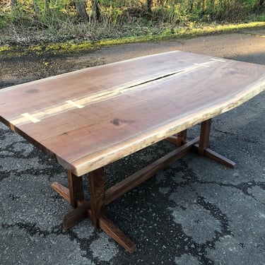 Live Edge Walnut Dining Table - George Nakashima Style Table - Trestle Table - Mid Century Modern - Slab Table  - Conference Table 