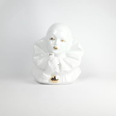 Pierrot Clown Figurine from 1980s Vintage Pierrot Decor with Gold Accents 