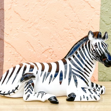 Ceramic Lounging Zebra Statue