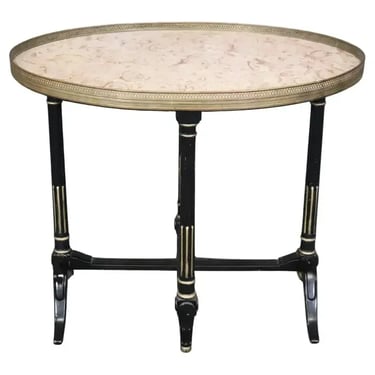 Sophisticated French Directoire Marble Top Brass Bound Ebonized Side End Table