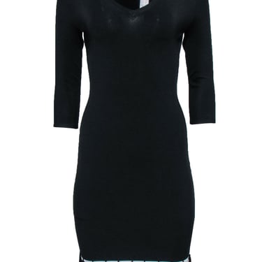 Trina Turk - Black Long Sleeve V-Neck Bodycon Dress w/ Tassel Hem Sz S
