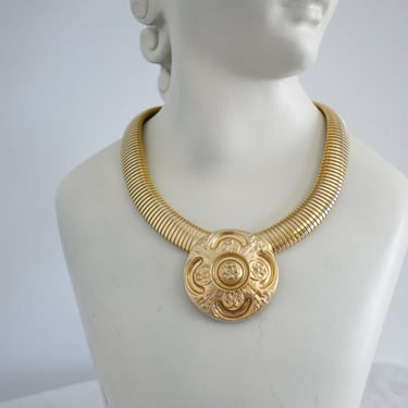 1980s/90s Gold Disc Pendant and Coil Necklace 