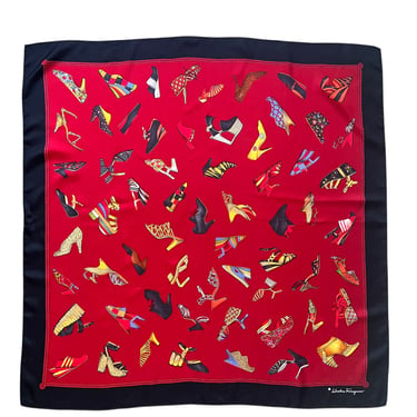 Salvatore Ferragamo Iconic Red Shoe Print Square Silk Twill Scarf