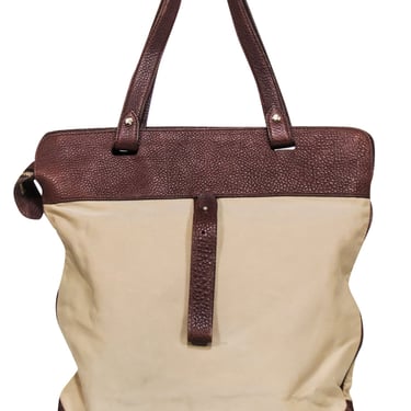Burberry - Beige Canvas Shoulder Bag w/ Brown Leather Trims