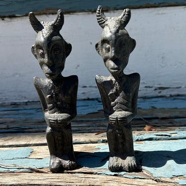 Vintage Wrought Iron Figures Figural Art Demon Devil Pair Decor 