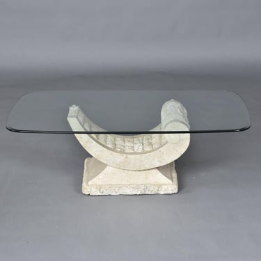 Art Deco Inspired Curved Tessellated Stone Base Glass Top Coffee Table 