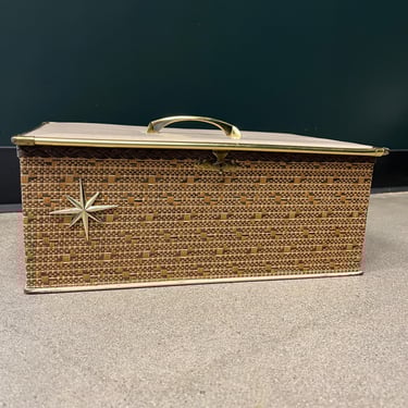 Vintage Princess Atomic Starburst Star Sewing Decor Box Mid Century Modern MCM Woven Brown Gold 