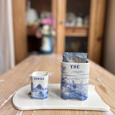 Beautiful rare find set of 2 vintage French Delft ironstone jars- DJ2 