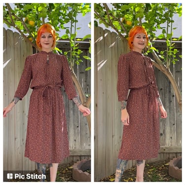 Vintage 1970’s Rust Floral Secretary Dress 