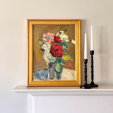 Expressionist Oil Painting Still Life Flowers in Vase 