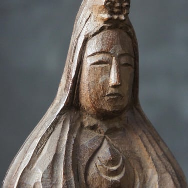 Vintage Japan Buddhist deity wood sculpture Kibori carving 1970 