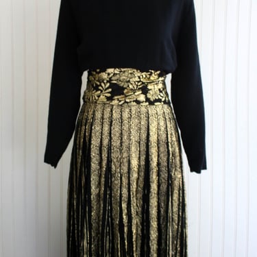 GOLD - Circa 1980's  - Gold Lame - Cocktail Gown - Formal Party Dress - by Elgene Alexander - Marked size 14 