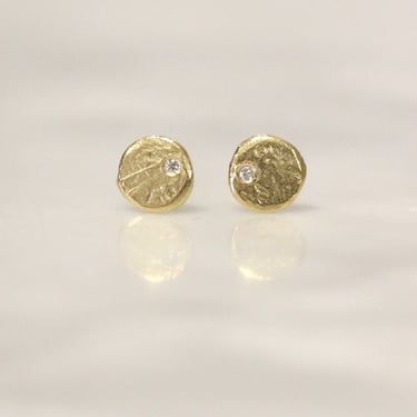 Victoria Cunningham | 14k Gold + Small Diamond Disc Earrings