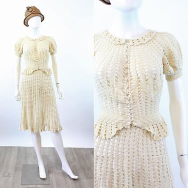 1930s KNITWEAR CROCHET sweater and skirt set xs small | new spring 
