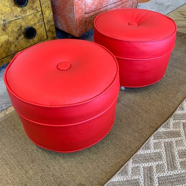 Pair Red Ottomans