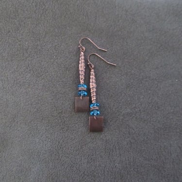 Copper and blue glass earrings 2 