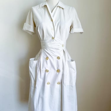 Vintage 1950s White Uniform Dress / XXS 