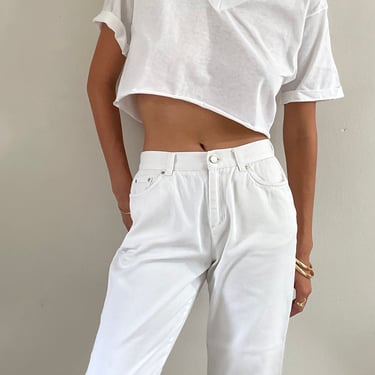 27 white jeans / vintage 90s white denim high waisted straight boot leg mom capsule wardrobe jeans | size 27 