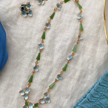 Gorgeous 1950's Austria Enamel Flower Necklace and Earrings Set