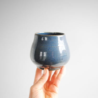 Vintage Blue Handmade Pottery Vase, Small Ceramic Flower Vase 