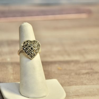 Vintage 925 Sterling Marcasite Encrusted Domed Heart Ring Vintage NOS Gift for Her Collectible Semi Precious Marcasite Facet Cut Stones NOS 