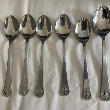 Rare 70s Peace Sign Flatware Oxford Hall Japan 6 Piece Spoon Set 