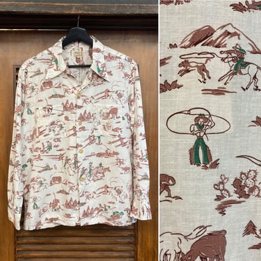 Vintage 1940’s Cowboy Western Cotton Long Sleeve Rockabilly Shirt, 40’s Shirt, 40’s Western Wear, Vintage Top, Vintage Clothing 