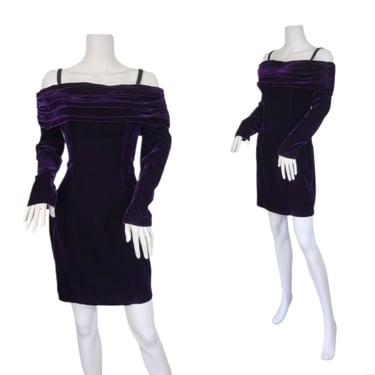 Rampage 1990's Deep Purple Velvet Off Shoulder Mini Dress I Sz Med 