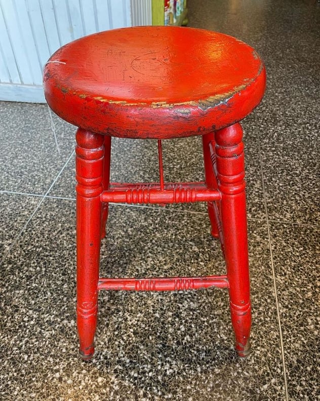 Tomato red stool, vintage 24”